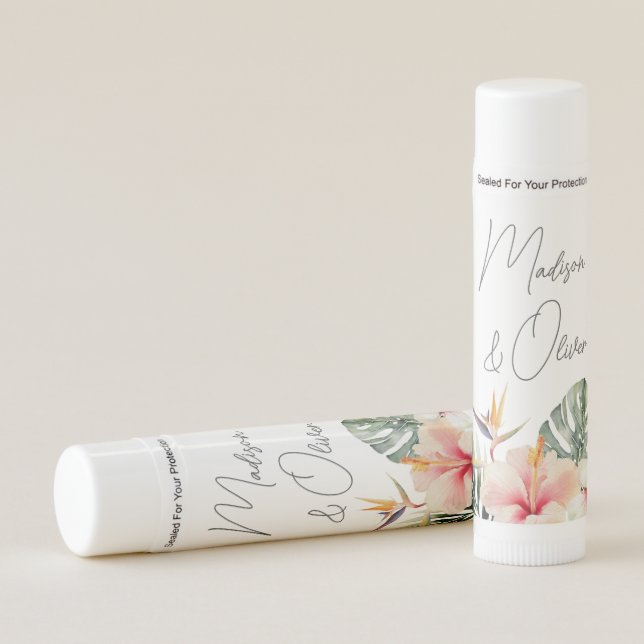 Tropical Botanicals Watercolor Wedding Favor Lip Balm (Front)