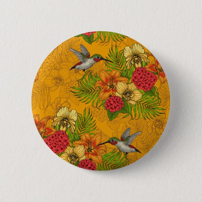 Tropical bouquet and hummingbirds 2 button (Front)