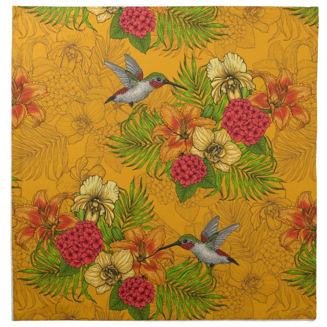 Tropical bouquet and hummingbirds 2 cloth napkin (Front)