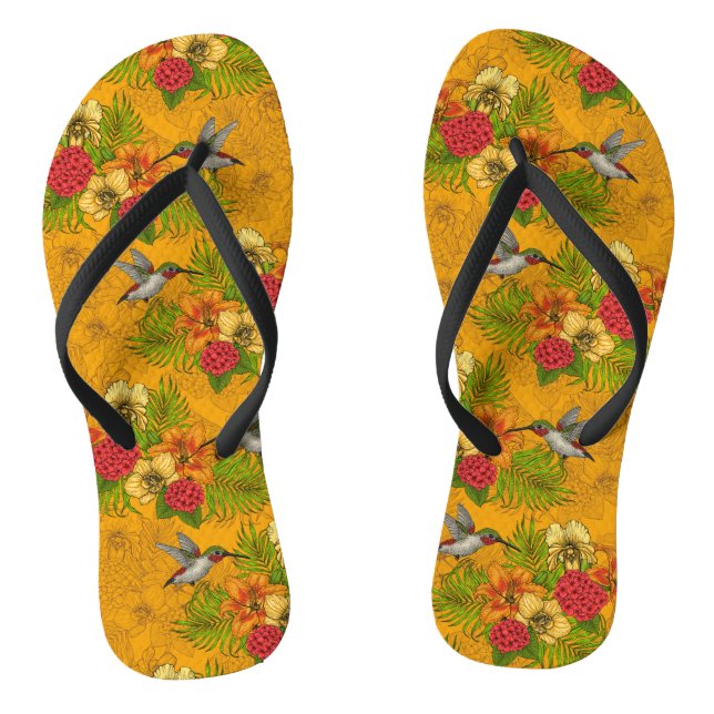 Tropical bouquet and hummingbirds 2 flip flops (Footbed)