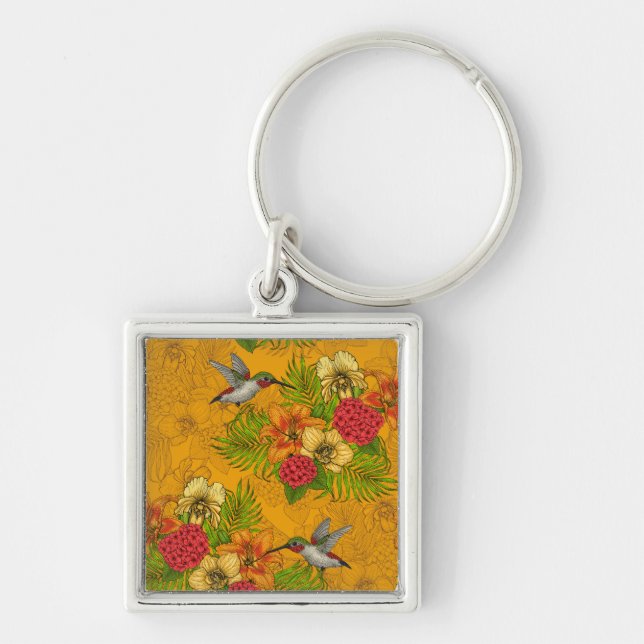 Tropical bouquet and hummingbirds 2 keychain (Front)
