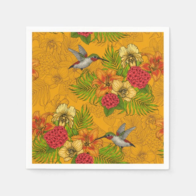 Tropical bouquet and hummingbirds 2 napkins (Front)