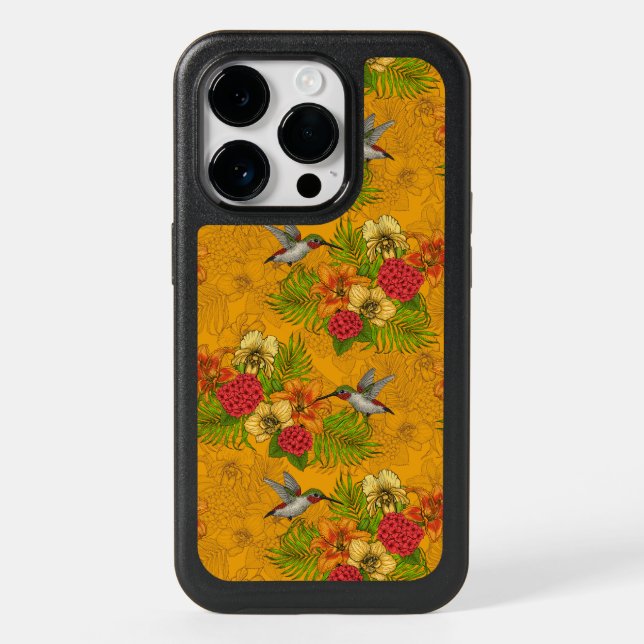 Tropical bouquet and hummingbirds 2 otterbox iPhone case (Back)