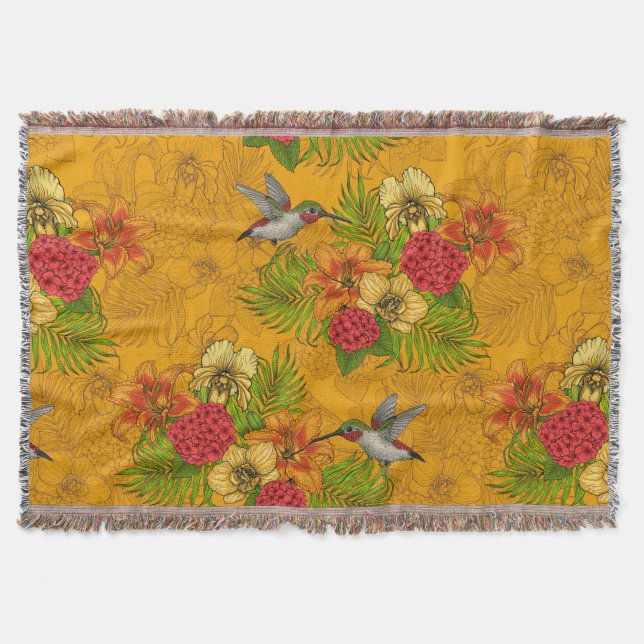Tropical bouquet and hummingbirds 2 throw blanket (Front)