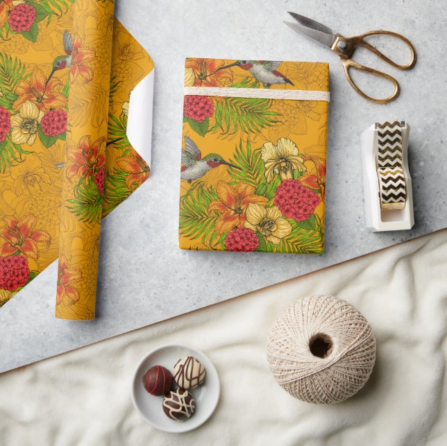 Tropical bouquet and hummingbirds 2 wrapping paper (Crafts)