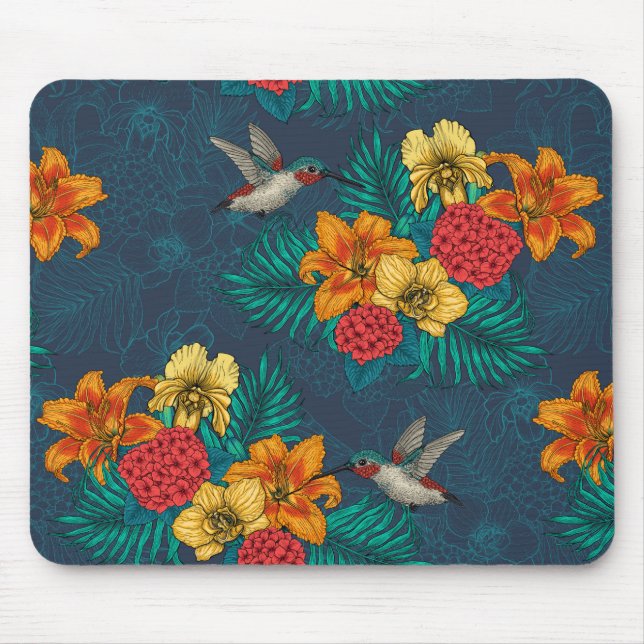 Tropical bouquet and hummingbirds mouse pad (Front)