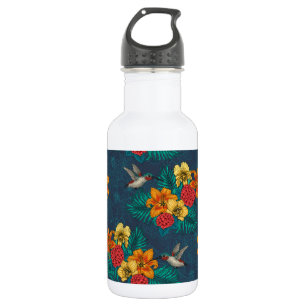 Tropical bouquet and hummingbirds stainless steel water bottle