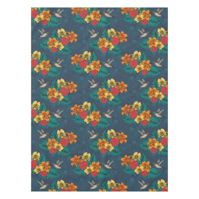 Tropical bouquet and hummingbirds tablecloth (Front)