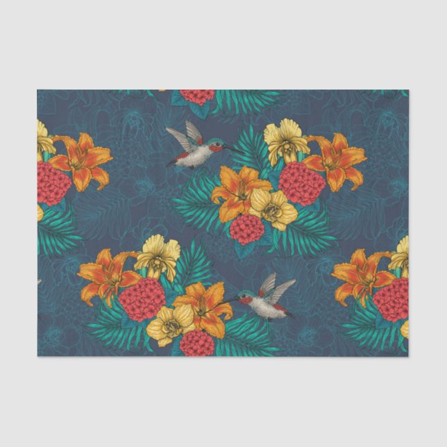 Tropical bouquet and hummingbirds tissue paper (Front)