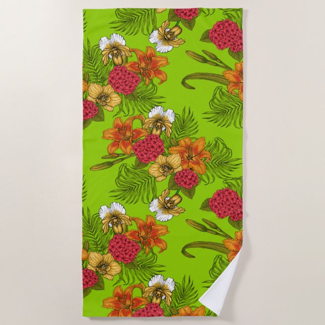 Tropical bouquet beach towel (Front)