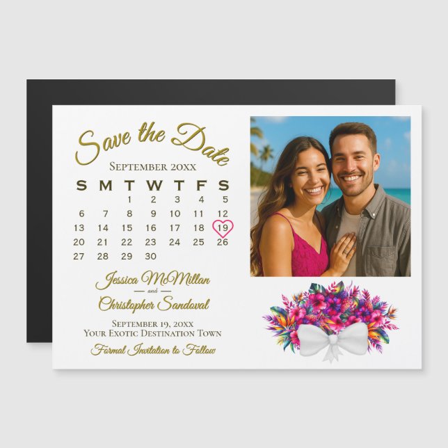 Tropical Bouquet Calendar & Photo Save the Date Magnetic Invitation (Front/Back)
