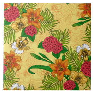 Tropical bouquet ceramic tile