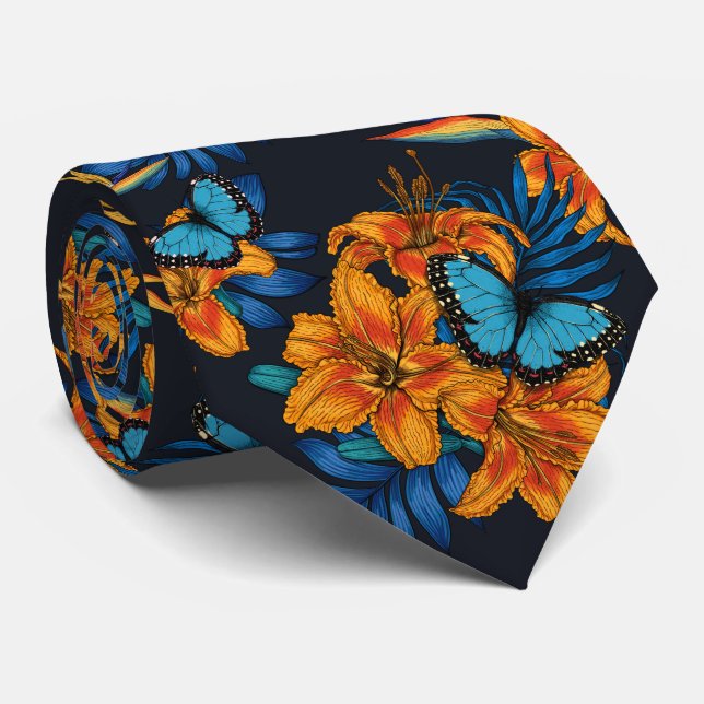 Tropical bouquet neck tie (Rolled)