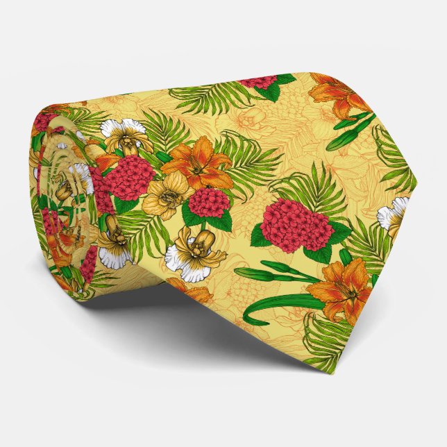 Tropical bouquet neck tie (Rolled)
