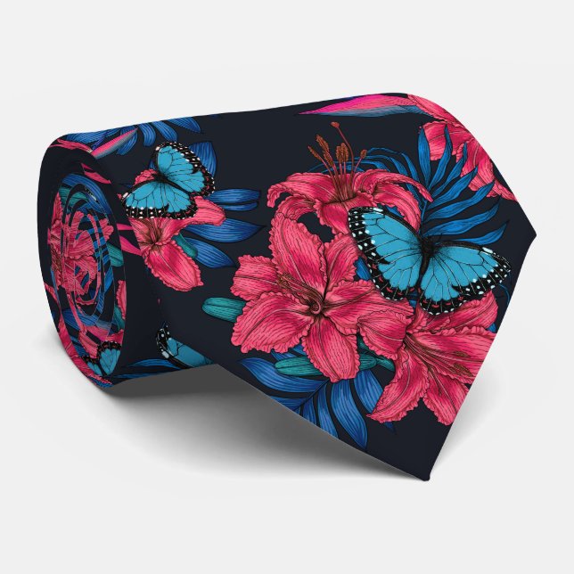 Tropical bouquet neck tie (Rolled)