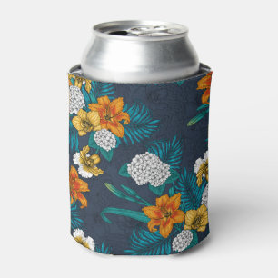 Tropical bouquet on blue can cooler