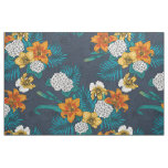 Tropical bouquet on blue fabric