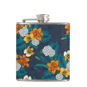 Tropical bouquet on blue flask