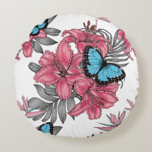 Tropical bouquet round pillow