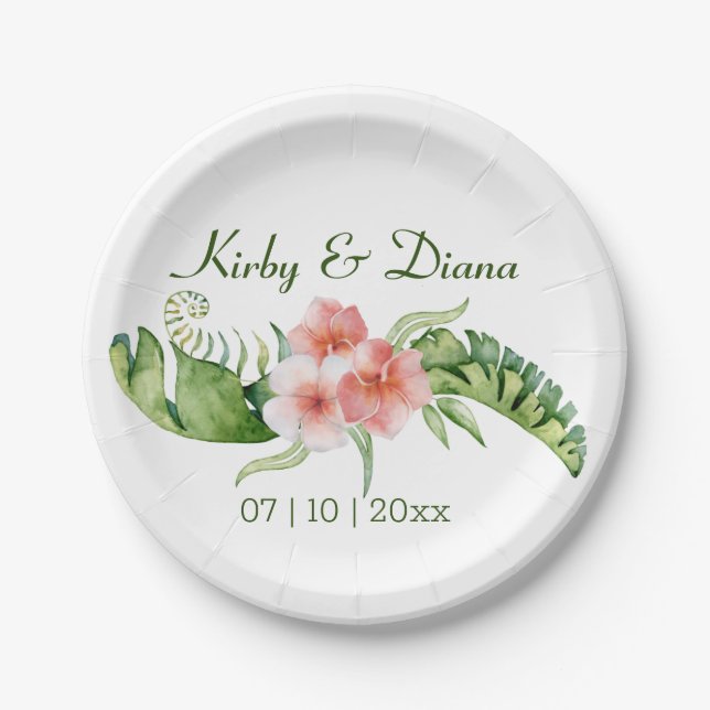 Tropical Bouquet Wedding Paper Plates (Front)