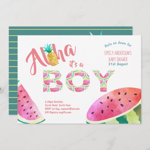 Tropical BOY Baby Shower Invites ALOHA Watermelon
