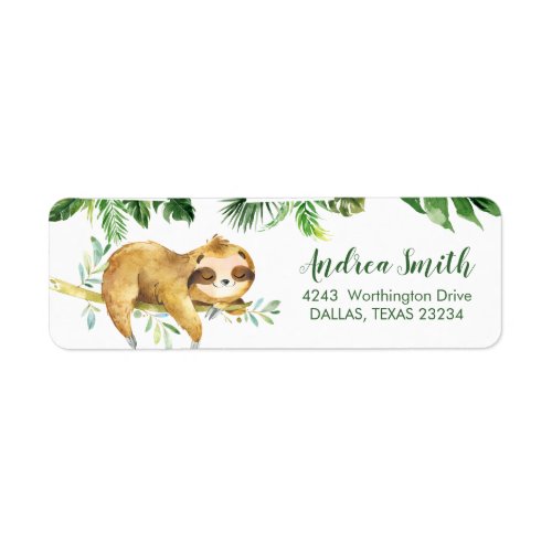 Tropical Boy Sloth Baby Shower Address Label
