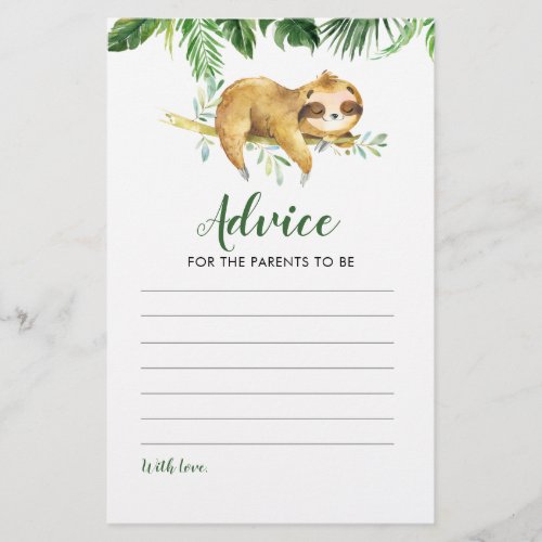 Tropical Boy Sloth Baby Shower Advice for Parents