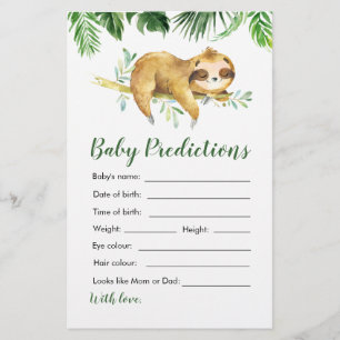 Tropical Boy Sloth Baby Shower Baby Predictions
