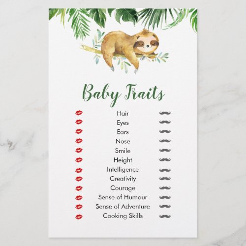 Tropical Boy Sloth Baby Shower Baby Traits