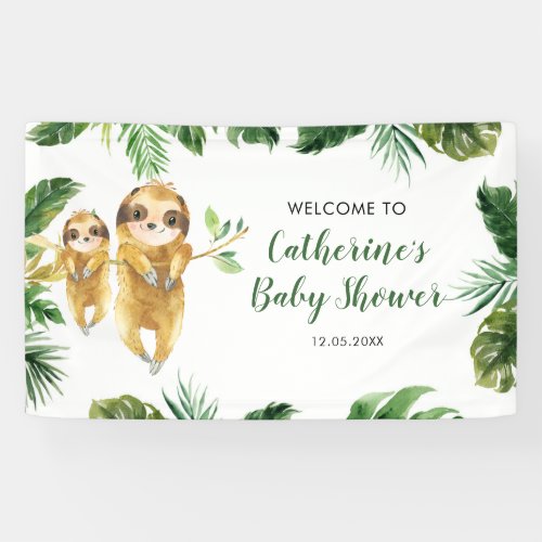 Tropical Boy Sloth Baby Shower Large Banner