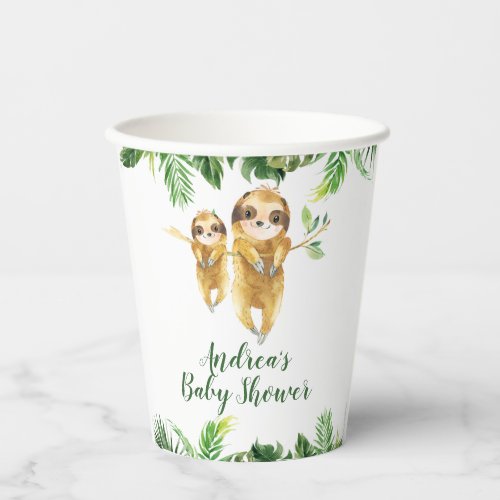 Tropical Boy Sloth Baby Shower Paper Cup