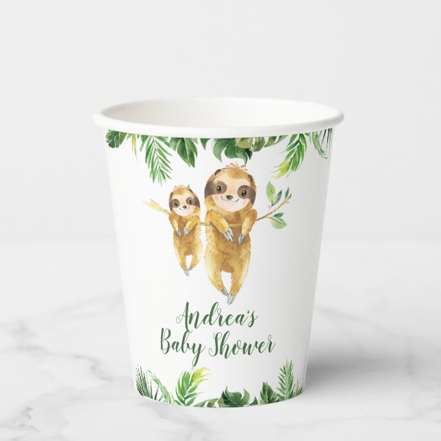 Tropical Boy Sloth Baby Shower Paper Cup (Front)
