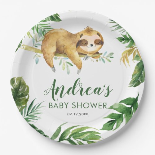 Tropical Boy Sloth Baby Shower Paper Plate