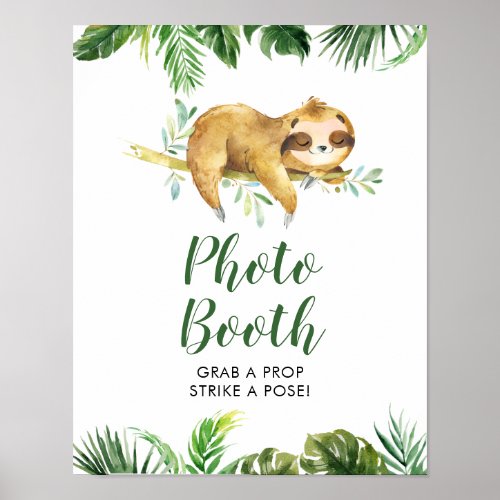 Tropical Boy Sloth Baby Shower Photo Booth Sign