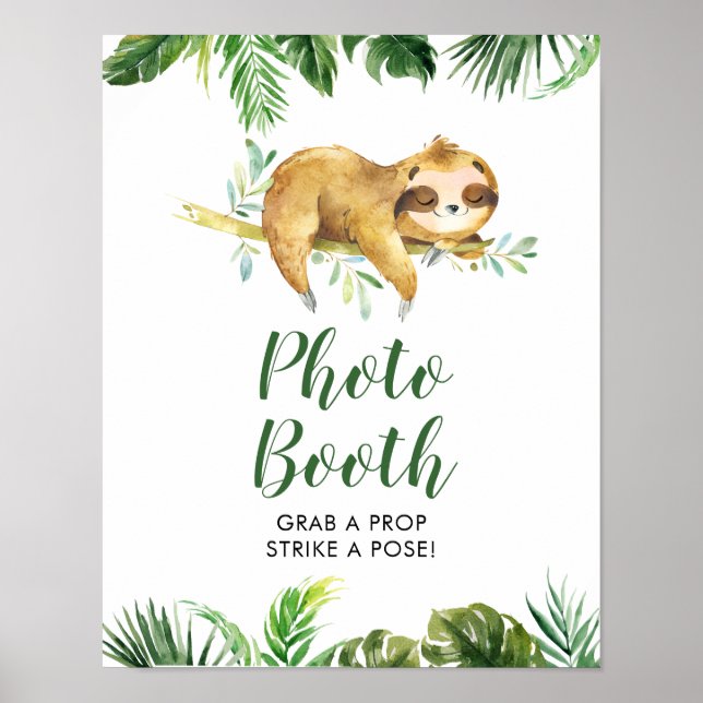 Tropical Boy Sloth Baby Shower Photo Booth Sign (Front)