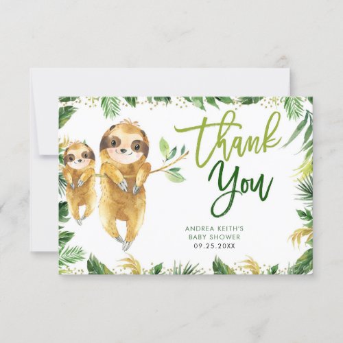 Tropical Boy Sloth Baby Shower Thank You Card