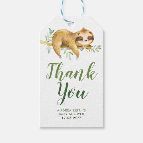 Tropical Boy Sloth Baby Shower Thank You Tag