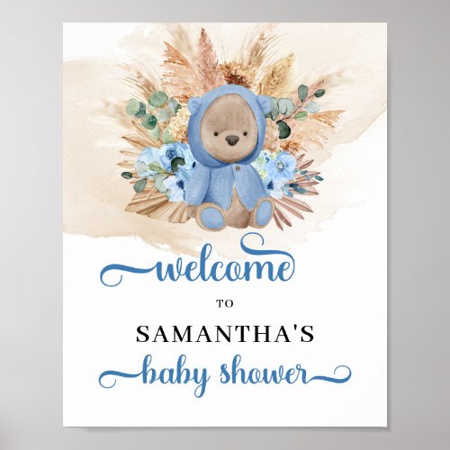 Tropical boy teddy bear baby shower welcome sign