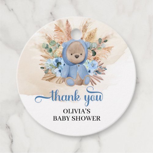 Tropical boy teddy bear pampas grass baby shower favor tags