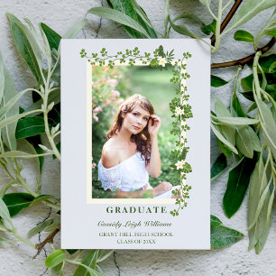 Tropical Branches & White Flowers Graduation Invitation