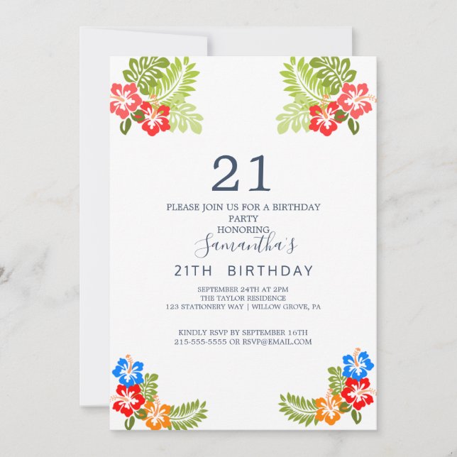 Tropical Breeze 21st Birthday Invitation (Front)