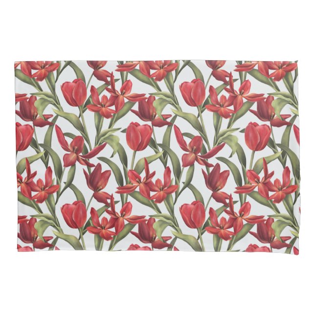 Tropical Breeze background with Red Tulips Pillow Case (Front)