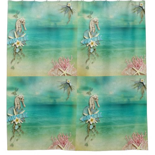 Tropical Breeze beach seahorse starfish ocean Shower Curtain