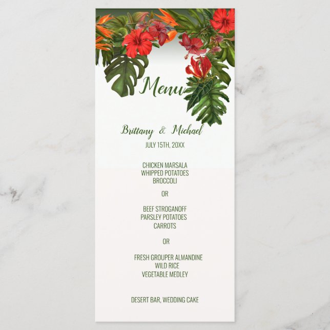 Tropical Breeze Floral Wedding Menu (Front)
