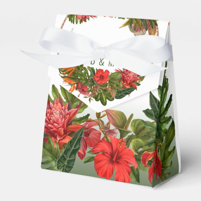 Tropical Breeze Lush Floral Rose Gold Wedding Favor Boxes (Front Side)