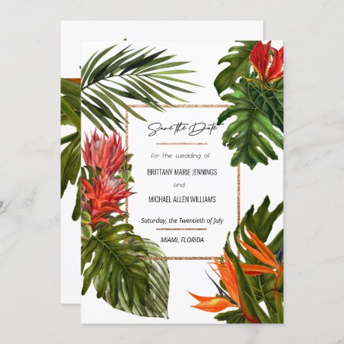 Tropical Breeze Lush Rich Botanical Save the Date Invitation