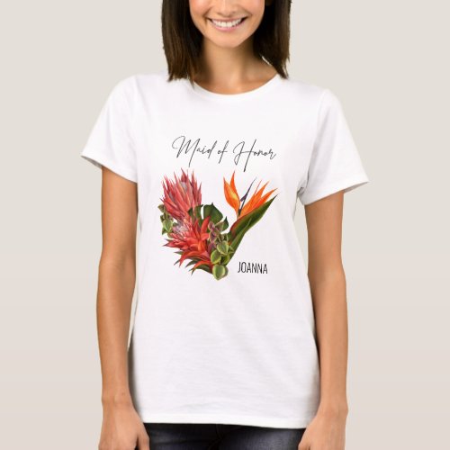 Tropical Breeze Maid of Honor Floral Wedding T_Shirt