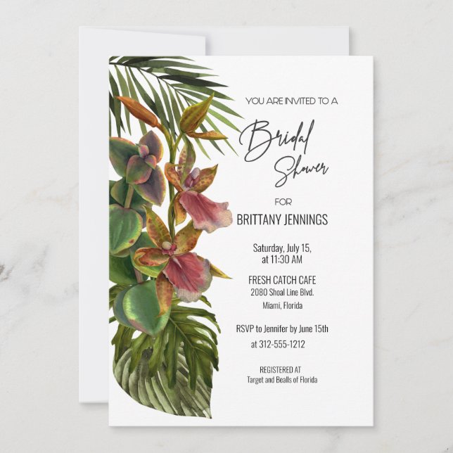 Tropical Breeze Orchid Botanical Bridal Shower Invitation (Front)