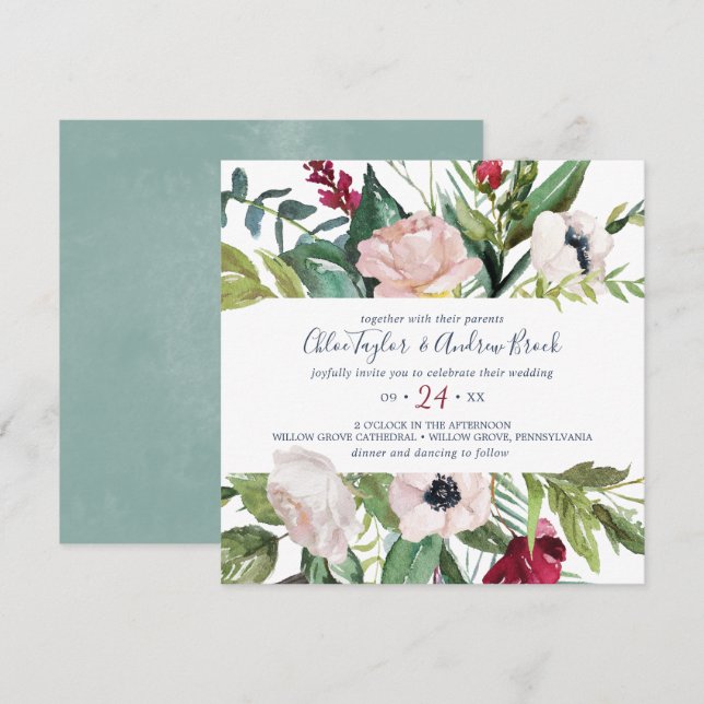 Tropical Breeze Square Wedding Invitation (Front/Back)