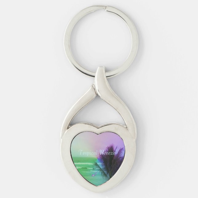 Tropical Breeze Twisted Heart Metal Keychain (Front)